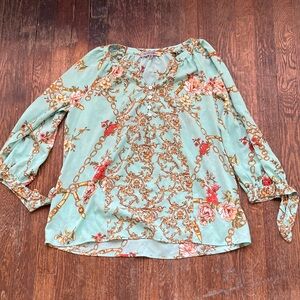 5/25 Chic Floral Chain Print Blouse in Mint Green